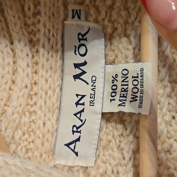 Aran Merino Wool Chunky Fisherman Knit Double Collar Cardigan Coat Sweater NWOT - Picture 12 of 14